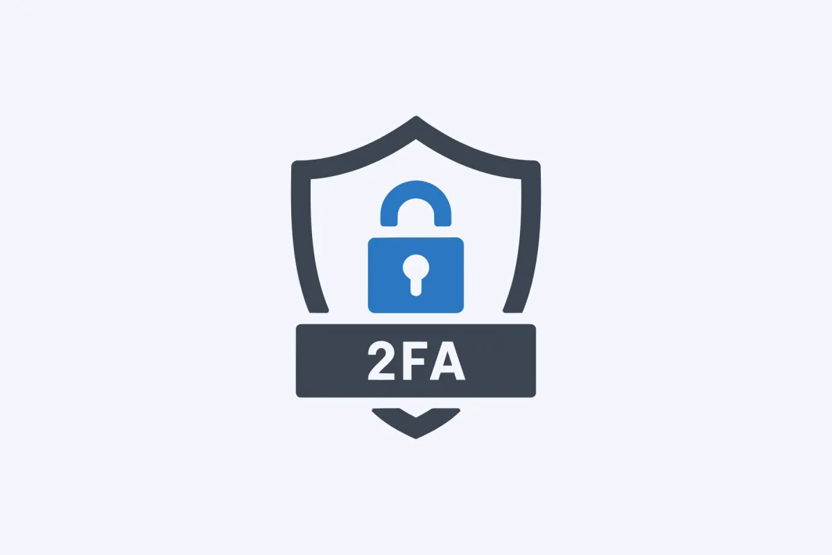 A shield icon with a blue padlock above a 2FA label on a pale background