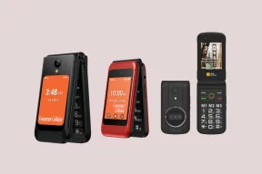 Three senior flip phones: two Consumer Cellular flips and an open AGM M8 Flip with big M1, M2, and M3 keys