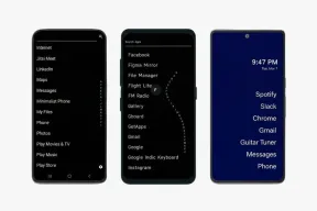 Three Android phones showing minimalist launcher screens, each a plain text list of apps
