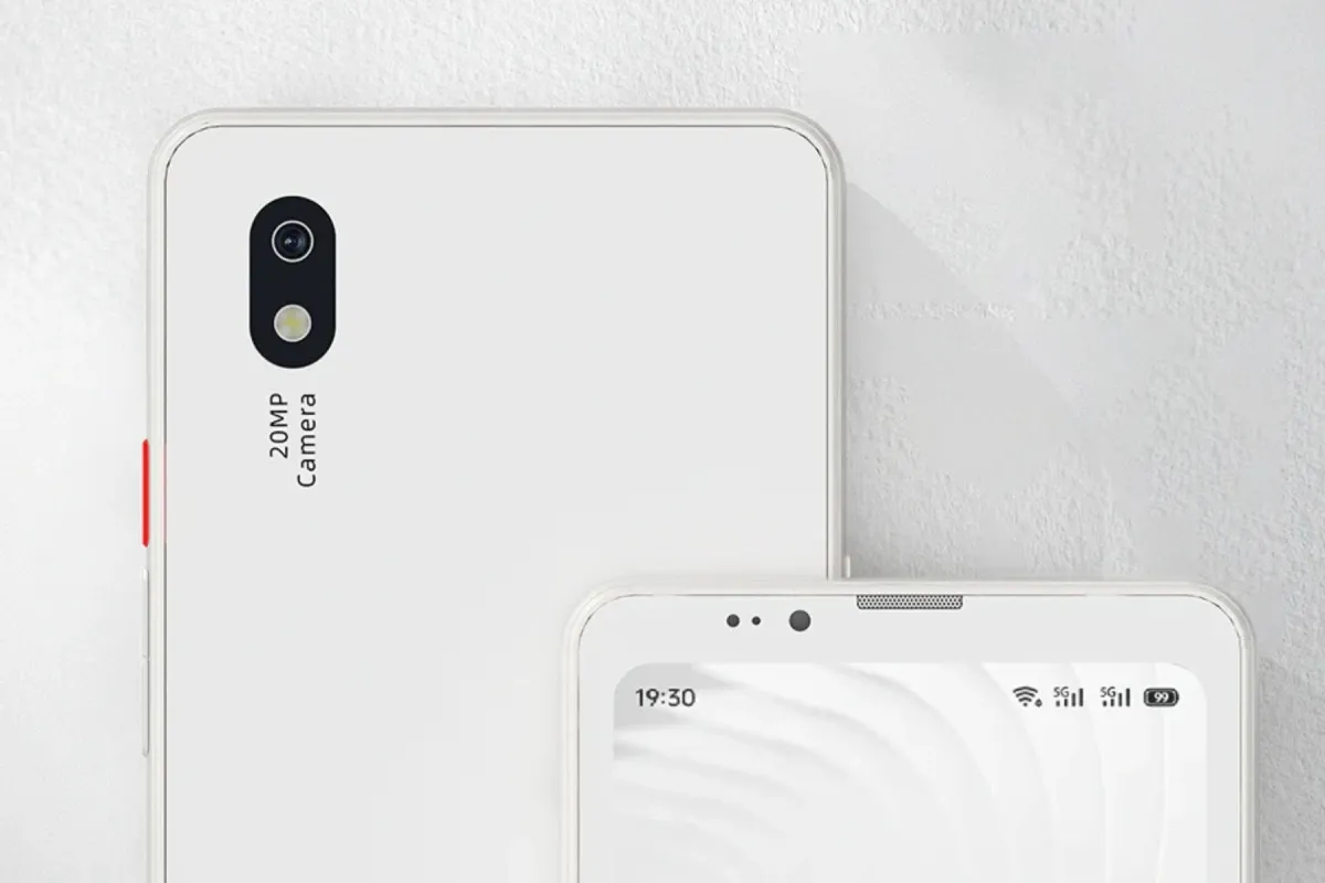 A white Bigme HiBreak Pro, showing the back with its 20MP camera and the front screen