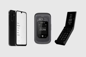 Three dumbphones side by side: a touchscreen phone with a text menu, a Sunbeam Aspen flip, and an open black flip