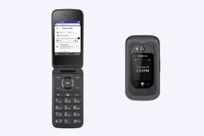 Two flip phones side by side: an open one showing an Uber ride page and a closed Sunbeam Aspen